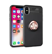 Apple iPhone XS Max Kılıf Range Yüzüklü Silikon - Siyah-Gold