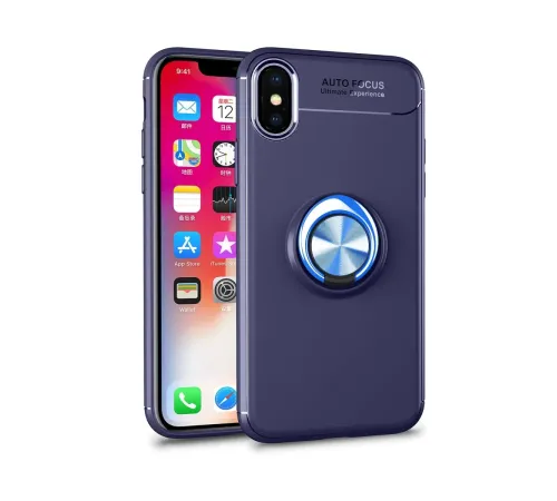 Apple iPhone XS Max Kılıf Range Yüzüklü Silikon - Mavi