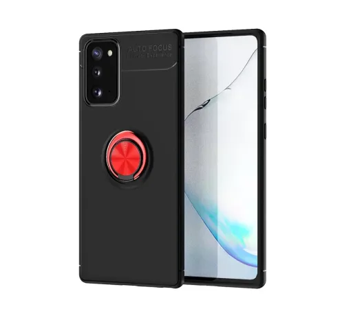 Samsung Galaxy Note 20 Kılıf Range Yüzüklü Silikon - Siyah-Kırmızı