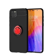 Huawei Y5P Kılıf Range Yüzüklü Silikon - Siyah-Kırmızı