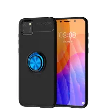 Huawei Y5P Kılıf Range Yüzüklü Silikon - Siyah-Mavi