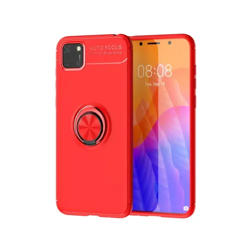 Huawei Y5P Kılıf Range Yüzüklü Silikon - Kırmızı
