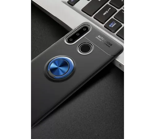 Huawei Y6P Kılıf Range Yüzüklü Silikon - Siyah-Mavi