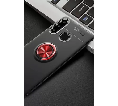 Huawei Y6P Kılıf Range Yüzüklü Silikon - Siyah-Kırmızı