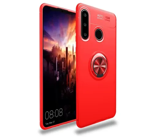 Huawei Y6P Kılıf Range Yüzüklü Silikon - Kırmızı