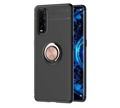 Find X2 Kılıf Range Yüzüklü Silikon - Siyah-Gold