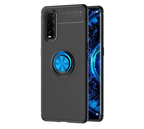 Find X2 Kılıf Range Yüzüklü Silikon - Siyah-Mavi