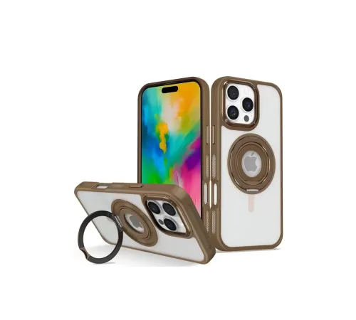 iPhone 16 Pro Banza Magsafe Standlı Kapak - Kahverengi
