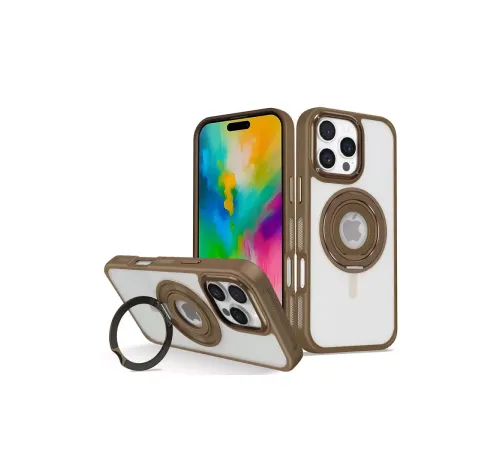 iPhone 16 Pro Banza Magsafe Standlı Kapak - Kahverengi