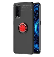 Find X2 Kılıf Range Yüzüklü Silikon - Siyah-Kırmızı