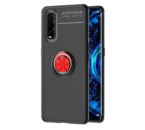 Find X2 Kılıf Range Yüzüklü Silikon - Siyah-Kırmızı