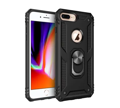 Apple iPhone 7 Plus Kılıf Sofya Yüzüklü Silikon Kapak - Siyah