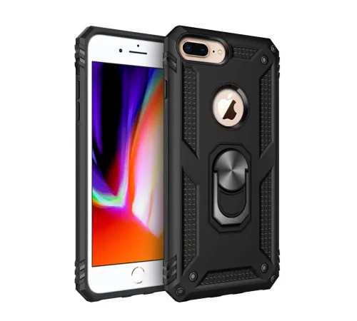 Apple iPhone 7 Plus Kılıf Sofya Yüzüklü Silikon Kapak - Siyah
