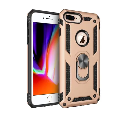 Apple iPhone 7 Plus Kılıf Sofya Yüzüklü Silikon Kapak - Gold