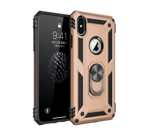 Apple iPhone X Kılıf Sofya Yüzüklü Silikon Kapak - Gold