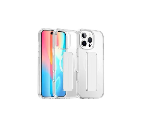 iPhone 16 Pro Max Kılıf Alfa Magsafe Standlı Kapak - Şeffaf