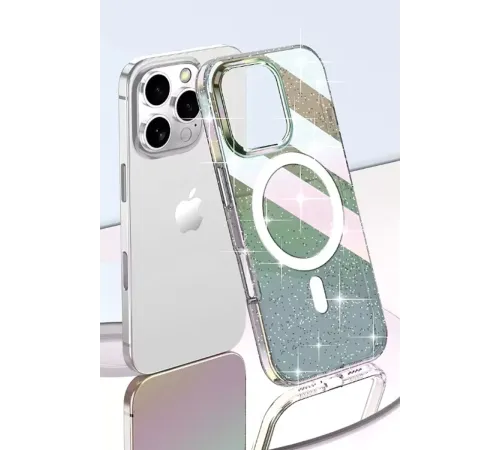 iPhone 14 Pro Max Rasasi Simli Magsafe Kapak - Şeffaf