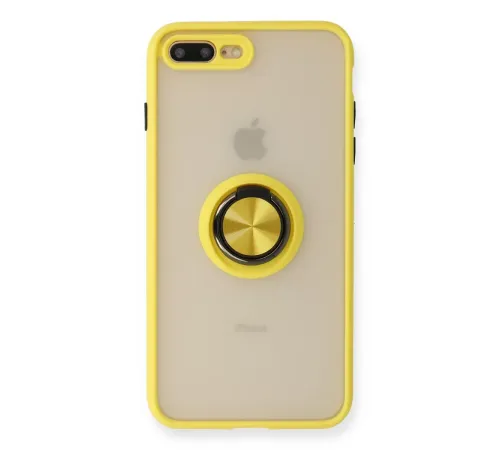 Apple iPhone 7 Plus Kılıf Montreal Yüzüklü Silikon Kapak - Sarı