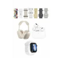 K32 Kombo 7 Adet Kordon Akıllı Saat Airpods Kulaklık Kafa Üstü Kablosuz Kulaklık Set - Beyaz