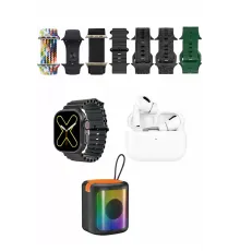 K28 Kombo 7 Adet Kordon Akıllı Saat Airpods Kulaklık Kablosuz Hoparlör Set - Siyah