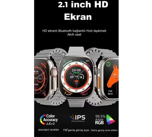 Ultra 8 2.1 inç IPS Ekran Konuşma ve NFC Özellikli Akıllı Saat - Gümüş
