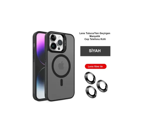 iPhone 14 Pro Kılıf Flet Lens Magsafe Kapak - Siyah