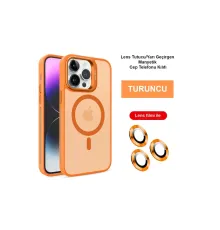 iPhone 14 Pro Kılıf Flet Lens Magsafe Kapak - Turuncu