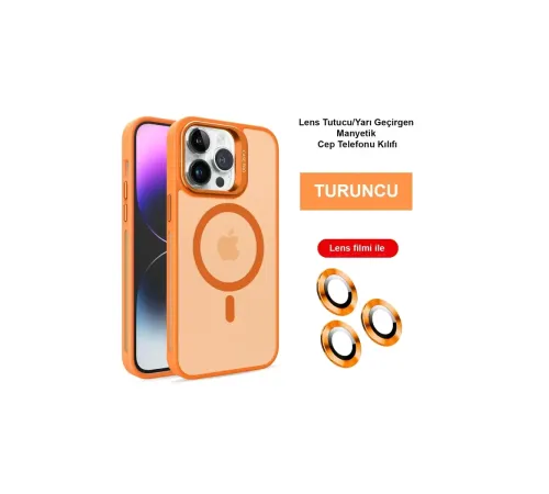 iPhone 14 Pro Max Kılıf Flet Lens Magsafe Kapak - Turuncu