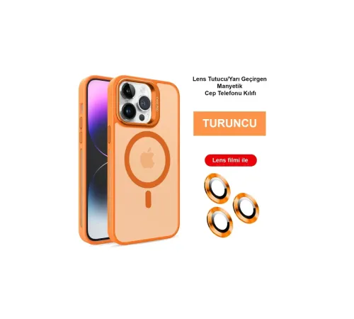 iPhone 14 Pro Max Kılıf Flet Lens Magsafe Kapak - Turuncu