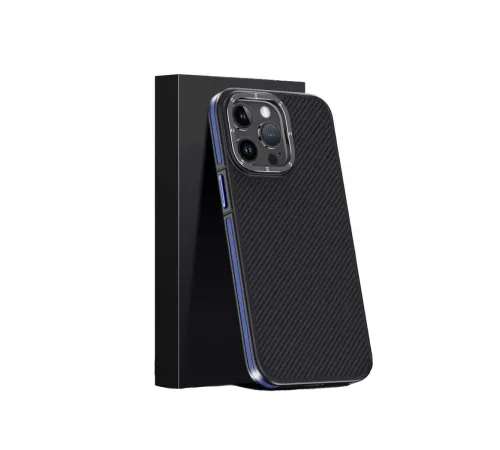 iPhone 15 Pro Max Kılıf Aramid 600D Kevlar Karbon Fiber Magsafe Kapak - Lacivert