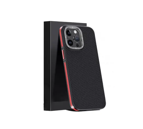 iPhone 15 Pro Max Kılıf Aramid 600D Kevlar Karbon Fiber Magsafe Kapak - Kırmızı