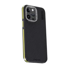 iPhone 15 Pro Max Kılıf Aramid 600D Kevlar Karbon Fiber Magsafe Kapak - Sarı
