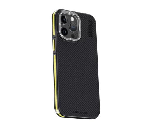 iPhone 15 Pro Max Kılıf Aramid 600D Kevlar Karbon Fiber Magsafe Kapak - Sarı