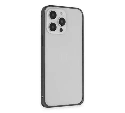 iPhone 15 Pro Max Metal Bumper Mat Kapak - Siyah