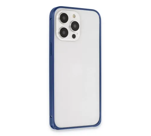 iPhone 15 Pro Max Metal Bumper Mat Kapak - Lacivert
