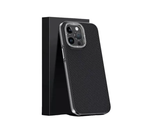 iPhone 15 Pro Kılıf Aramid 600D Kevlar Karbon Fiber Magsafe Kapak - Gri