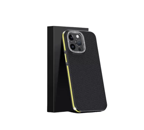 iPhone 15 Pro Kılıf Aramid 600D Kevlar Karbon Fiber Magsafe Kapak - Sarı