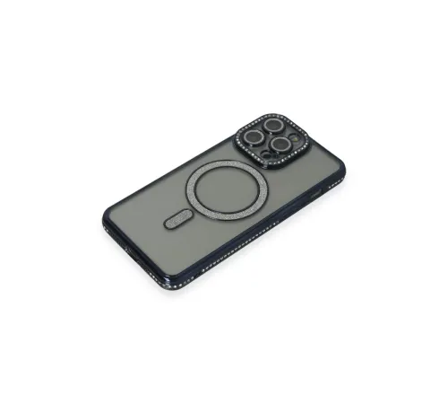 Apple iPhone 15 Pro Max Kılıf Joke Simli Magneticsafe Kılıf - Lacivert