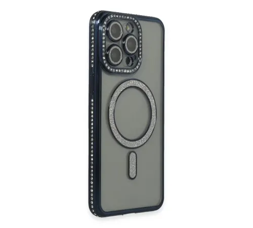 Apple iPhone 15 Pro Max Kılıf Joke Simli Magneticsafe Kılıf - Lacivert
