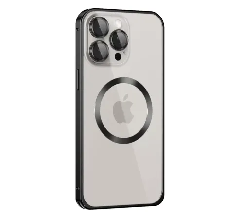 iPhone 15 Pro Max Kılıf Metal Bumper Magneticsafe Kapak - Siyah