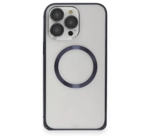iPhone 15 Pro Max Kılıf Metal Bumper Magneticsafe Kapak - Lacivert