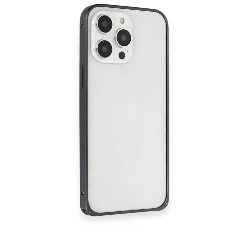 iPhone 15 Pro Max Kılıf Metal Bumper Magneticsafe Kapak - Lacivert