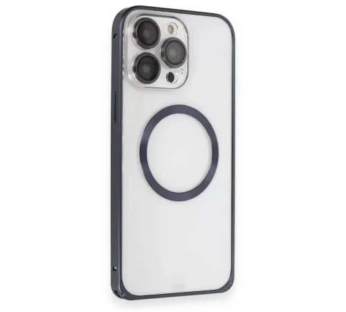 iPhone 15 Pro Max Kılıf Metal Bumper Magneticsafe Kapak - Lacivert