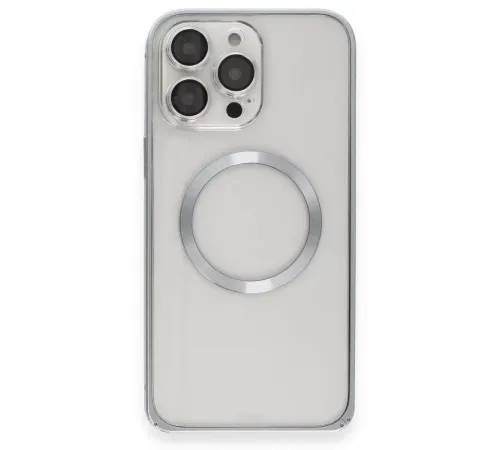 iPhone 15 Pro Max Kılıf Metal Bumper Magneticsafe Kapak - Gri