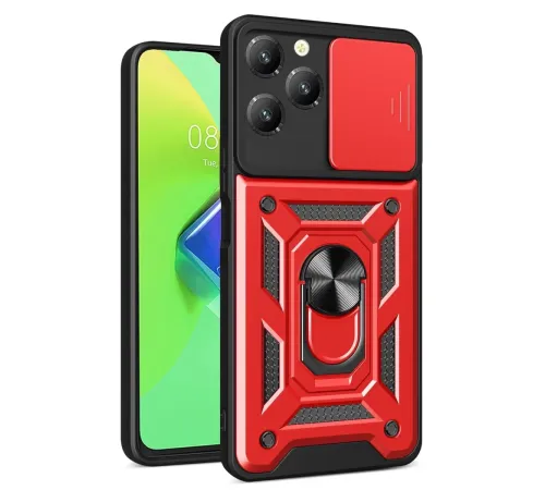 İnfinix Hot 40 Pro Kılıf Pars Lens Yüzüklü Silikon - Kırmızı