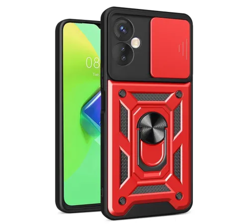 İnfinix Hot 30 4G Kılıf Pars Lens Yüzüklü Silikon - Kırmızı
