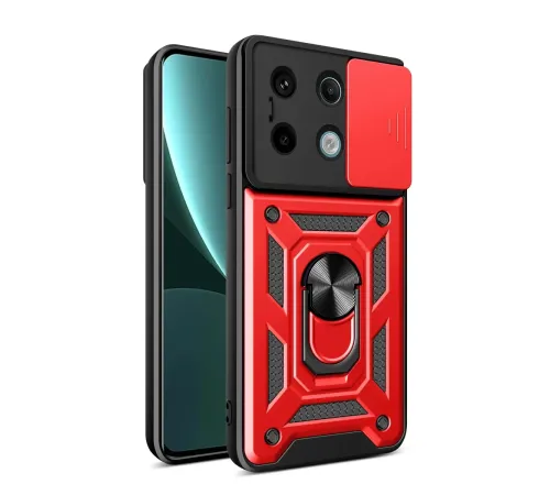 Xiaomi Poco X6 Pro Kılıf Pars Lens Yüzüklü Silikon - Kırmızı