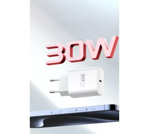 C87C 30W Type-C Çıkışlı Ekstra DL50 1M Type-C to Lightning Kablolu PD Şarj Cihazı - Beyaz