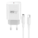 C87C 30W Type-C Çıkışlı Ekstra DL50 1M Type-C to Lightning Kablolu PD Şarj Cihazı - Beyaz
