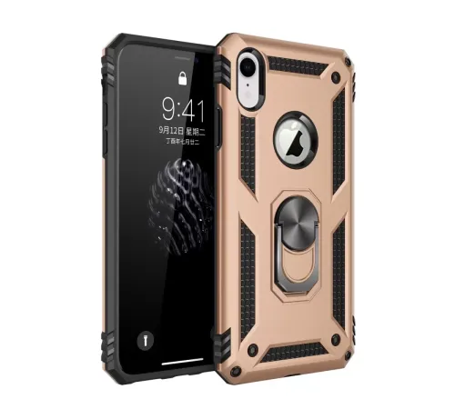 Apple iPhone XR Kılıf Sofya Yüzüklü Silikon Kapak - Gold